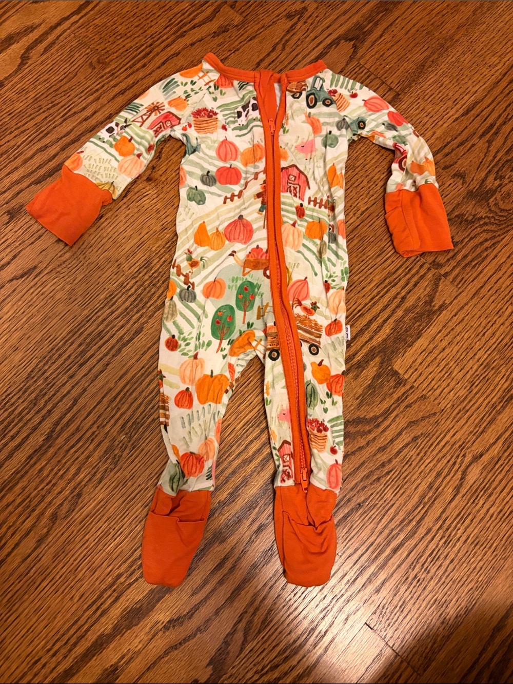 Little Sleepies Orange Pumpkin Print Kids One-Piece Footie Pajamas